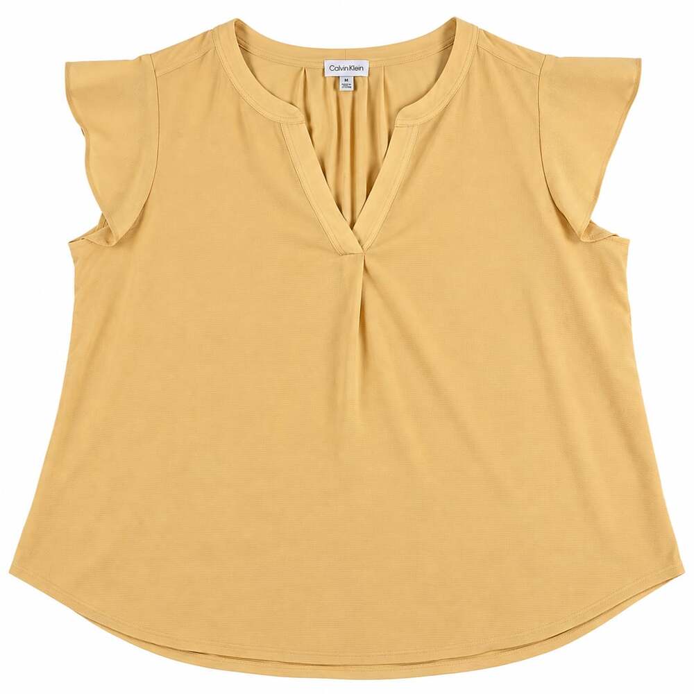 Calvin Klein Split Neck Cap Sleeve Top Mustard Yellow xxl